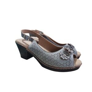 Patrizia Doriday EU 41 US 10 Slingback Sandals Blue Buckle Laser Cut Floral Boho